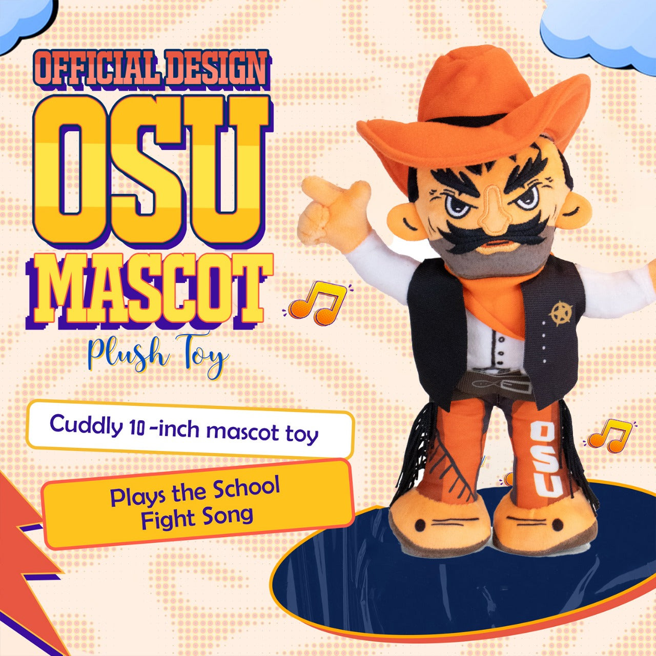 Oklahoma State Small Cowboys Pistol Pete Plush 16" – Musical Mascot Toy