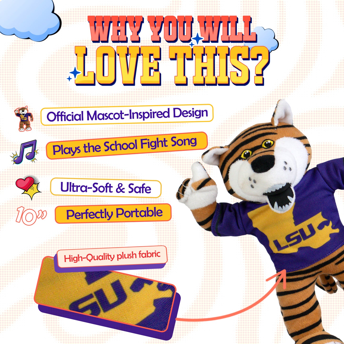 Two Pokes LSU Mike The Tiger Mascot Plush