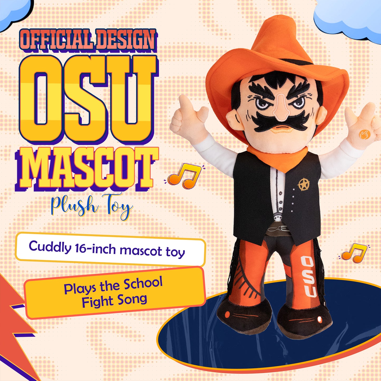 Oklahoma State Small Cowboys Pistol Pete Plush 16" – Musical Mascot Toy