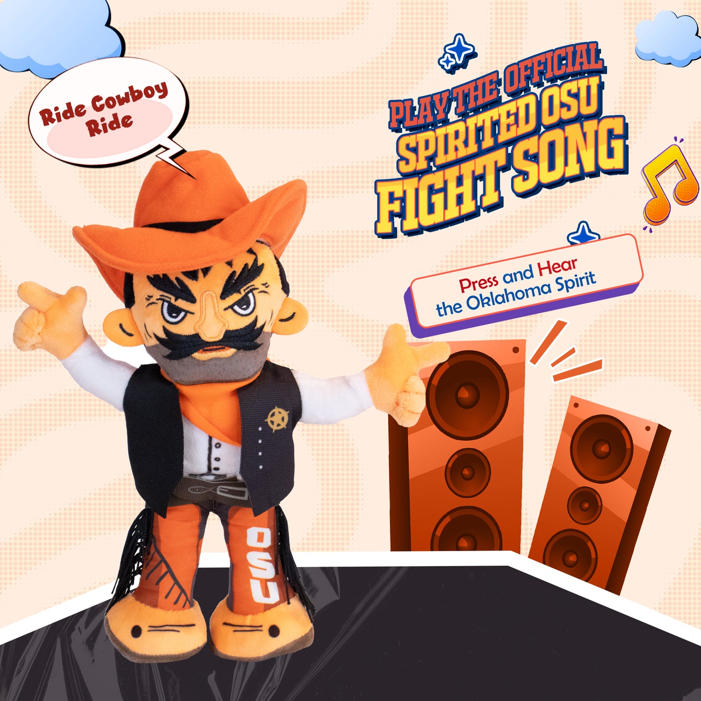 Oklahoma State Small Cowboys Pistol Pete Plush 16" – Musical Mascot Toy