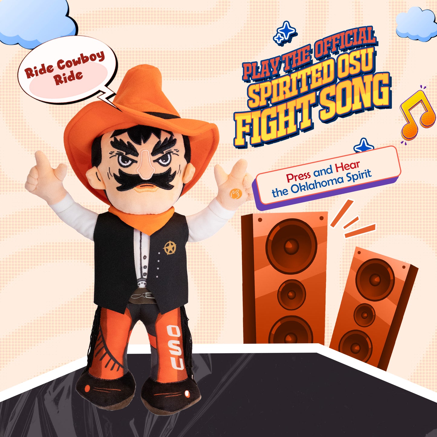 Oklahoma State Small Cowboys Pistol Pete Plush 16" – Musical Mascot Toy
