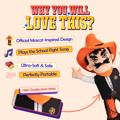 Oklahoma State Small Cowboys Pistol Pete Plush 16" – Musical Mascot Toy