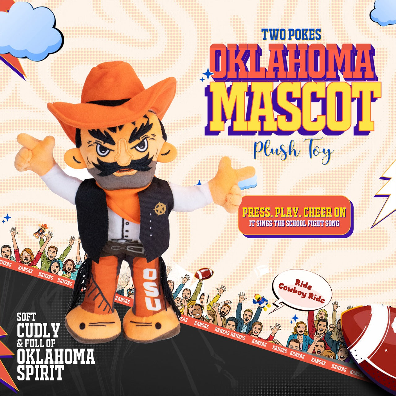 Oklahoma State Small Cowboys Pistol Pete Plush 16" – Musical Mascot Toy