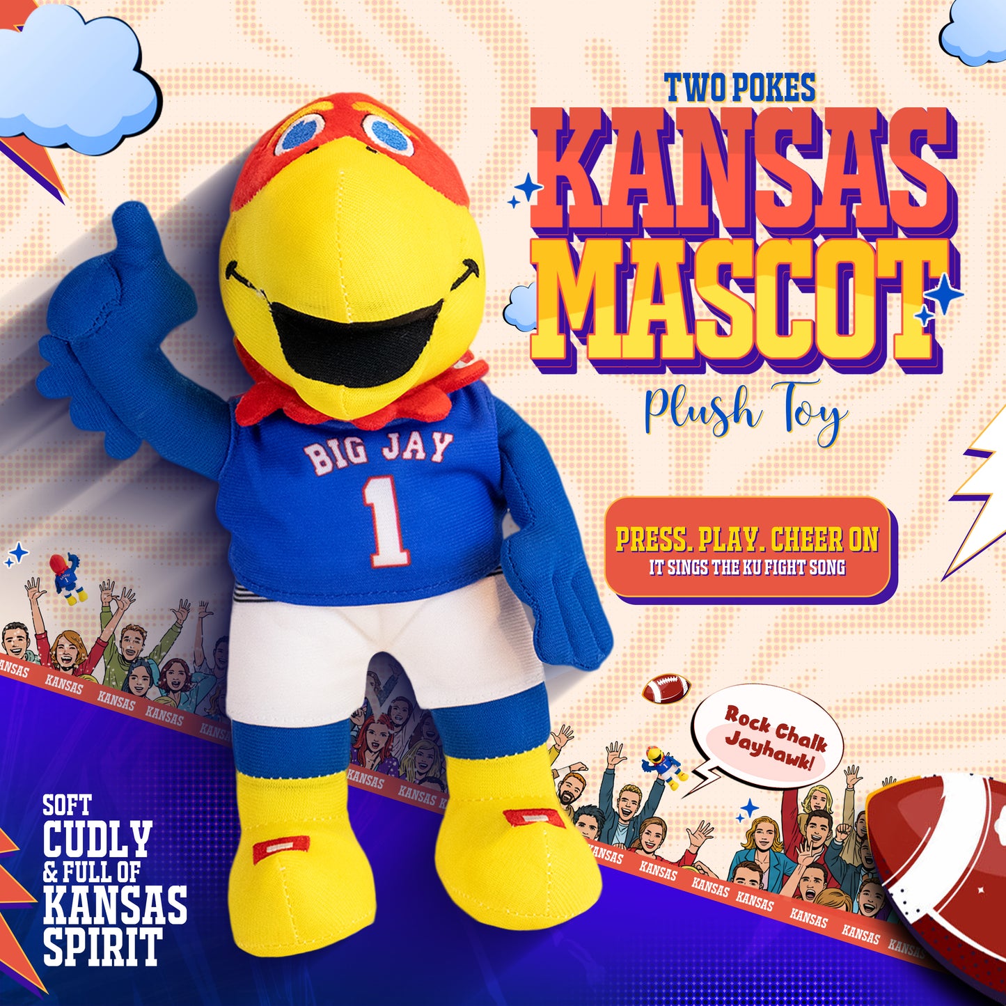 Kansas Jayhawk Mascot Plush Toy – Dancing Stuffed Animal