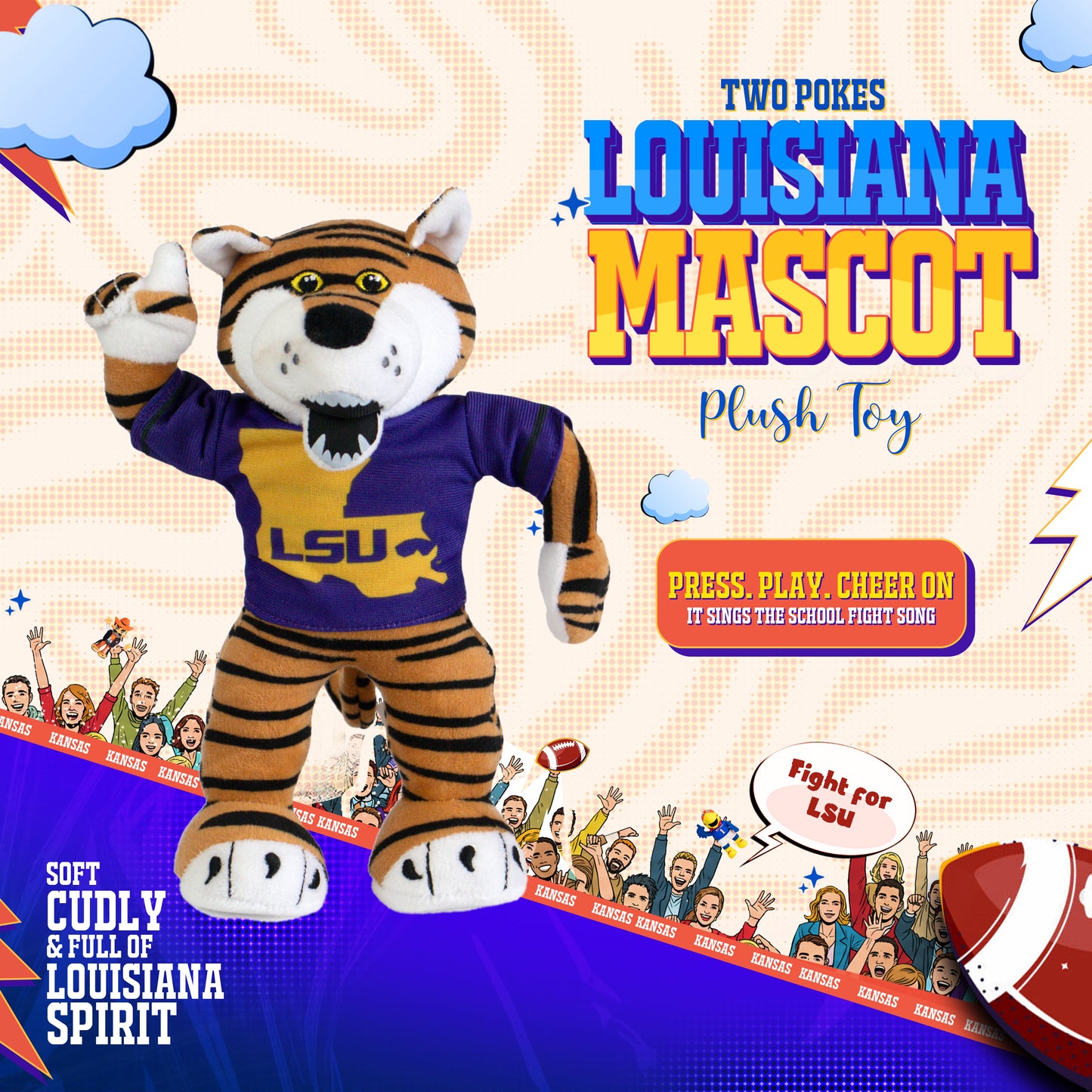 Two Pokes LSU Mike The Tiger Mascot Plush
